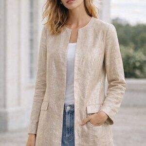 Zara Basic 100% Linen Longline Jacket Beige Minimalist Lightweight Coat (Size S)